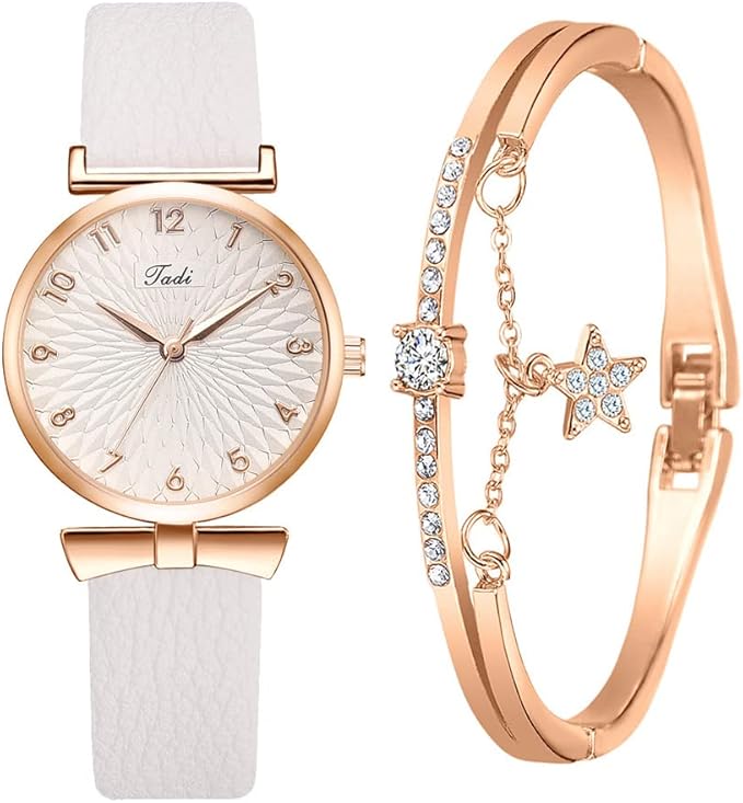 Women Watches and Bracelet Set Elegant Ladies Dress Watch Set Stylish Wrist Watches Wristwatches Jewelry Gifts Set