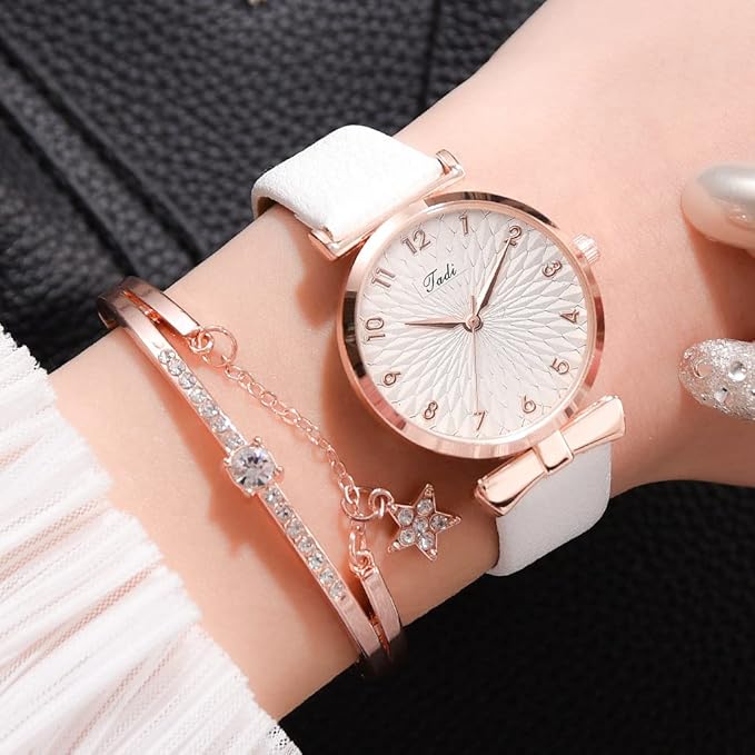 Women Watches and Bracelet Set Elegant Ladies Dress Watch Set Stylish Wrist Watches Wristwatches Jewelry Gifts Set