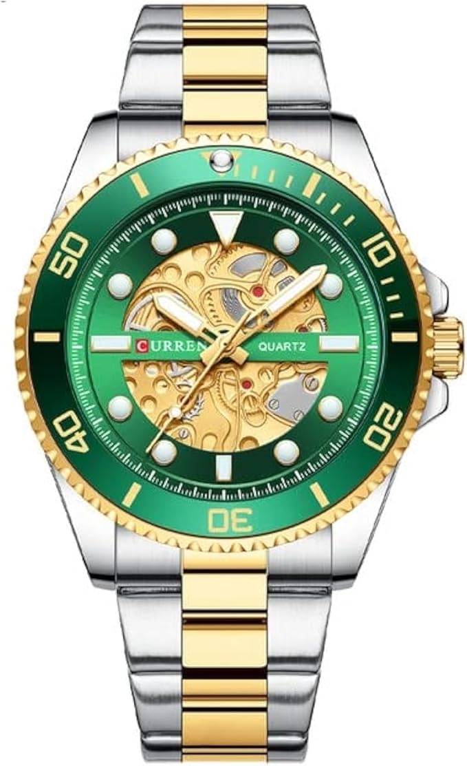 CURREN 8412 Wrist Watch Men's Quartz Sports Brand Luxury Business Waterproof Stainless Steel (TETON GREEN)